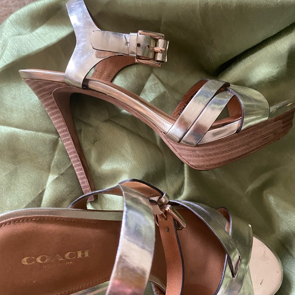 Metallic gold coach heels